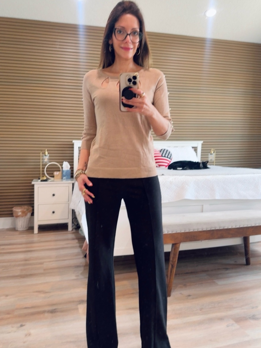 Cable & Gauge Beige Cutout Knit Top